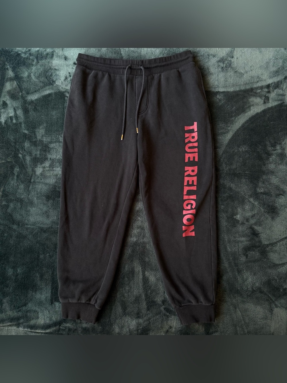 True Religion Black Fleece Joggers XL Red Logo Horseshoe Pocket Retro Y2K